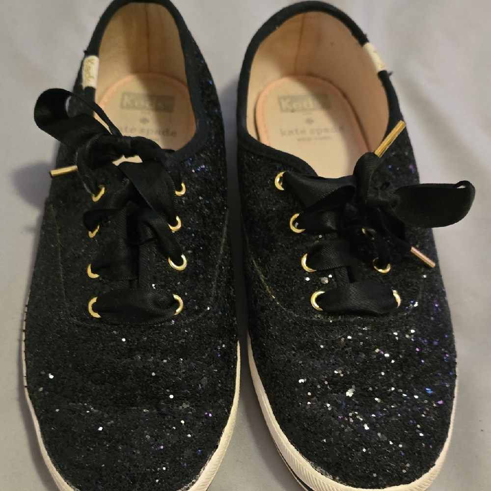Kate Spade Black Glitter Lace-Up Sneakers